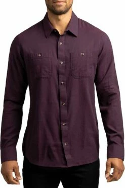 TravisMathew Men's Hefe Button-Up Flannel Golf Shirt For Men Blue Nights