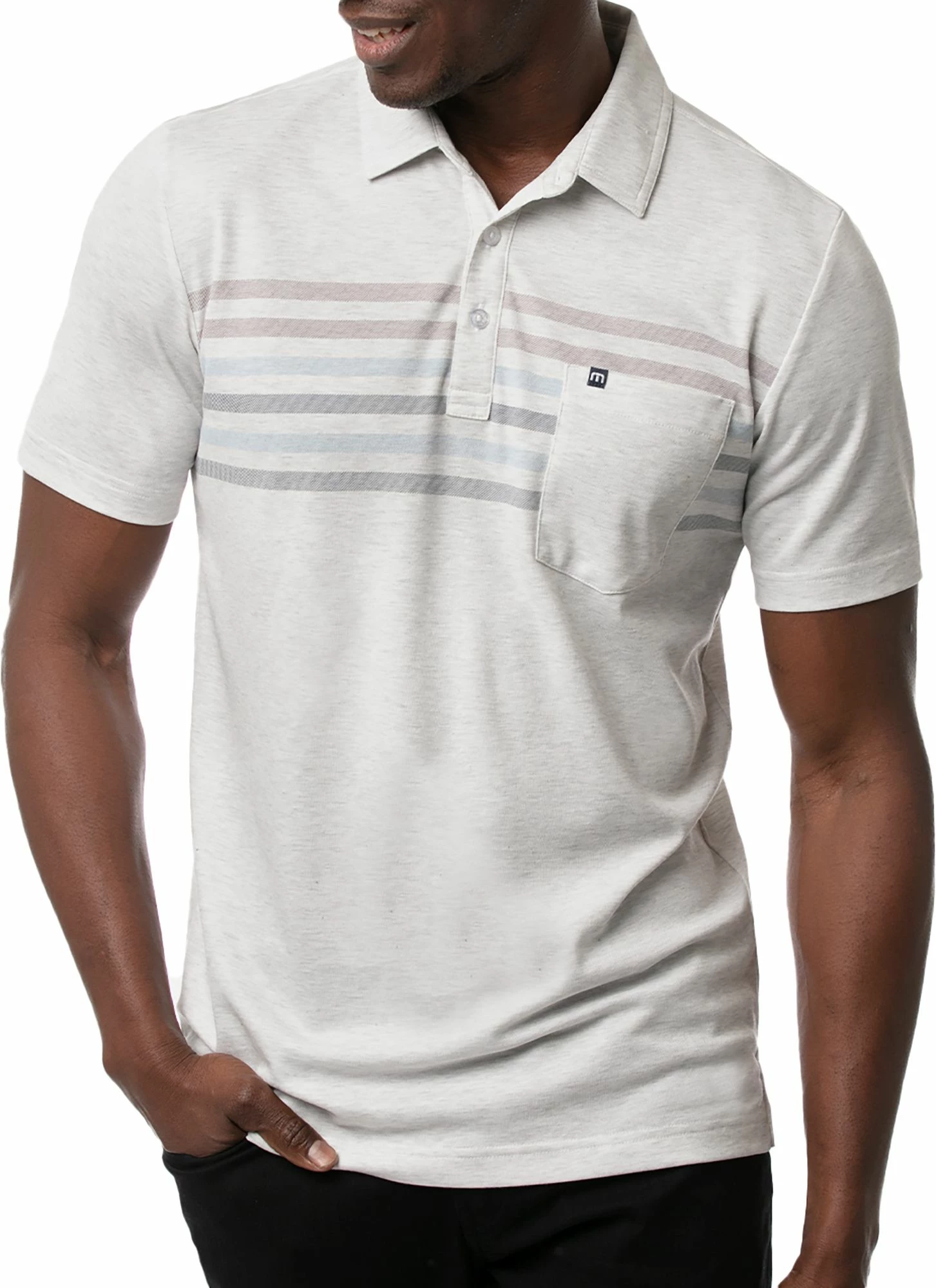 TravisMathew Men's Timmy Golf Polo For Men Heather White 3 TravisMathew Men's Timmy Golf Polo For Men Heather White