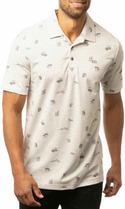 TravisMathew Men's Stolen Time Golf Polo For Men Heather White