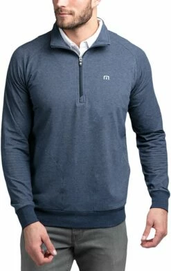 Deals Travis Wear Store 23 TravisMathew Men's Zachary 1/4 Zip Golf Pullover For Men Heather Light Blue